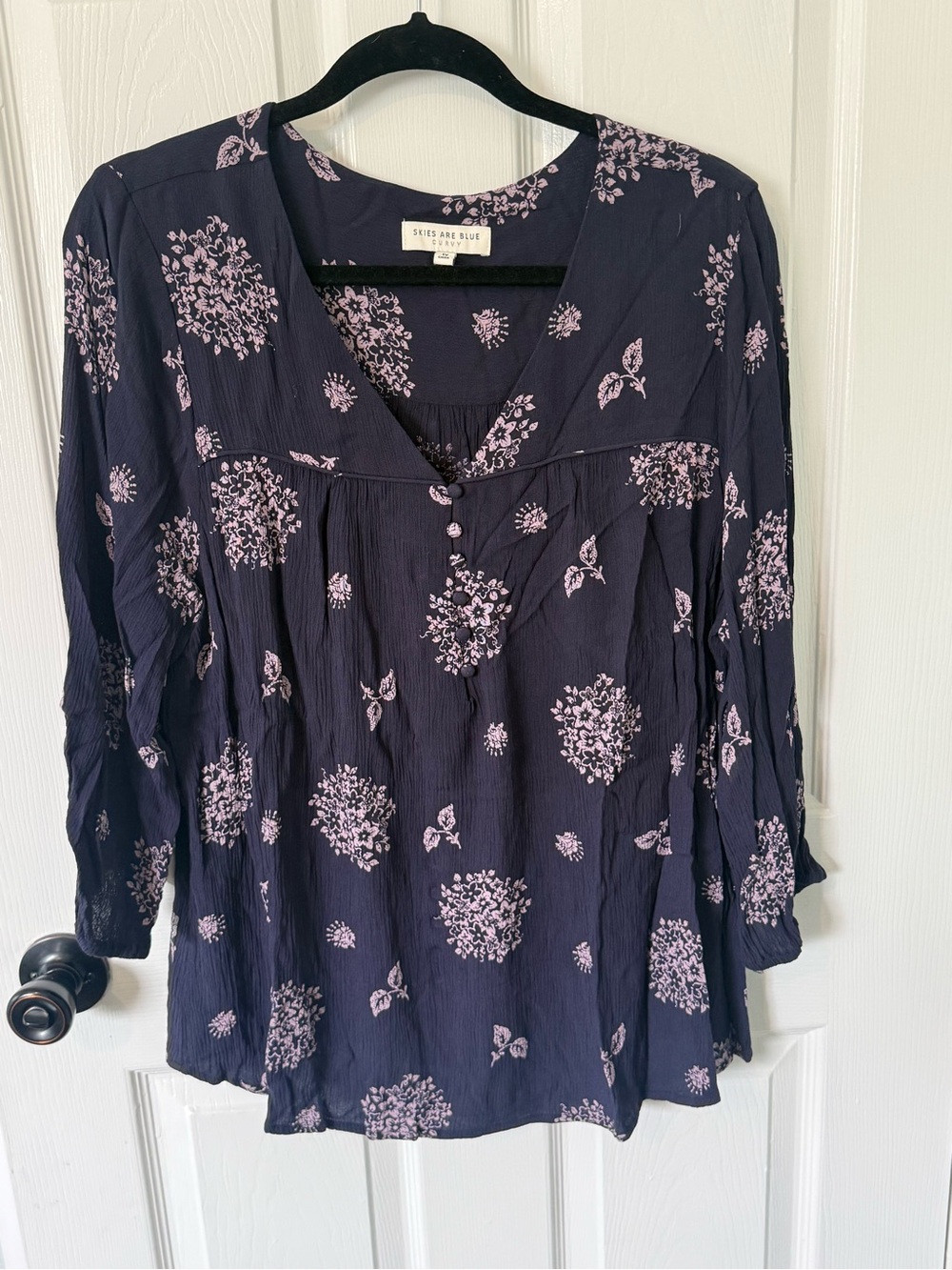 Skies Are Blue Curvy Blue Floral Blouse 1X